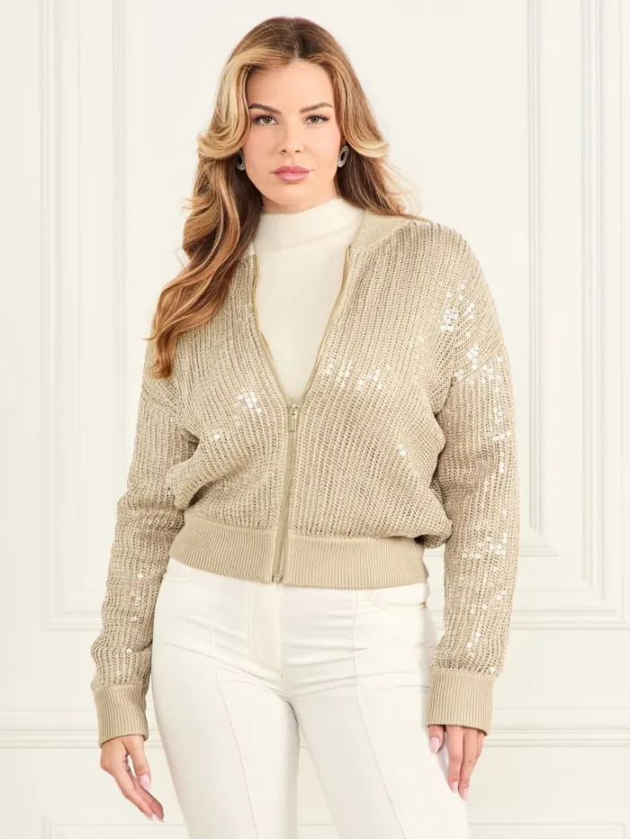 GUESS Jackets and Coats Claudia Sequins Sweater Jacket Neutral 8211 Women