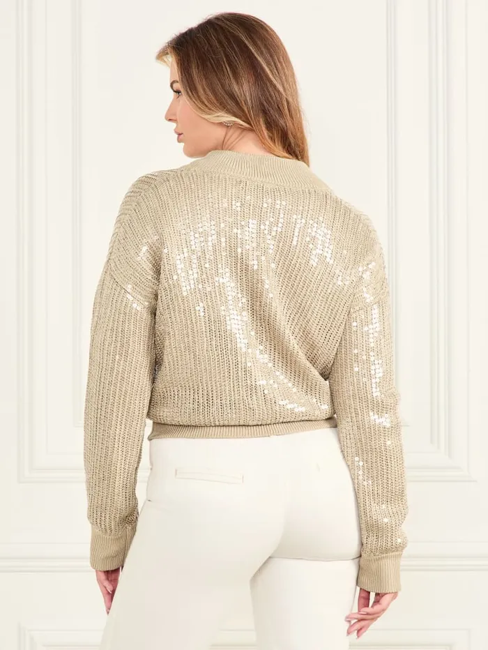 GUESS Jackets and Coats Claudia Sequins Sweater Jacket Neutral 8211 Women