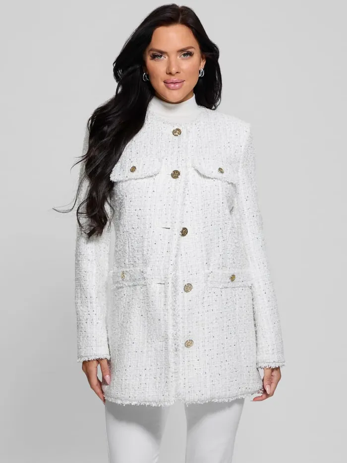 GUESS Jackets and Coats Eco Noelie Tweed Jacket White 8211 Women