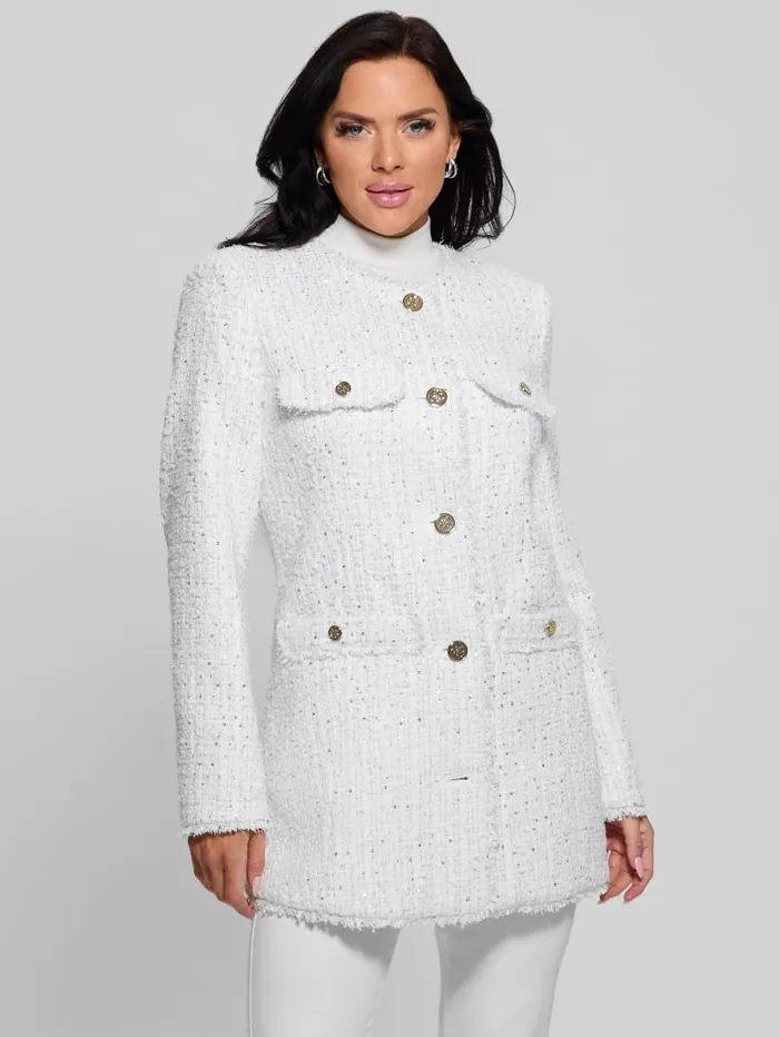 GUESS Jackets and Coats Eco Noelie Tweed Jacket White 8211 Women