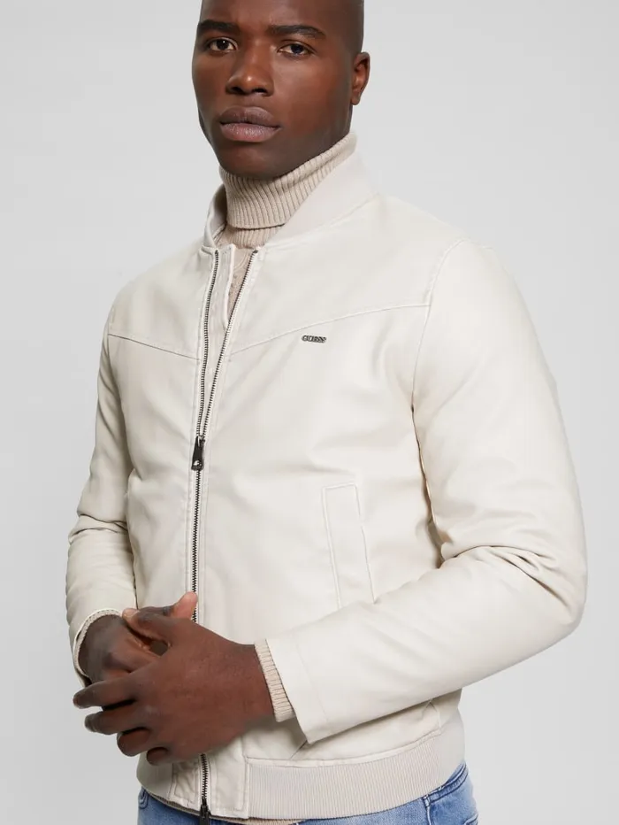 GUESS Jackets and Coats FauxLeather Aviator Jacket White 8211 Men