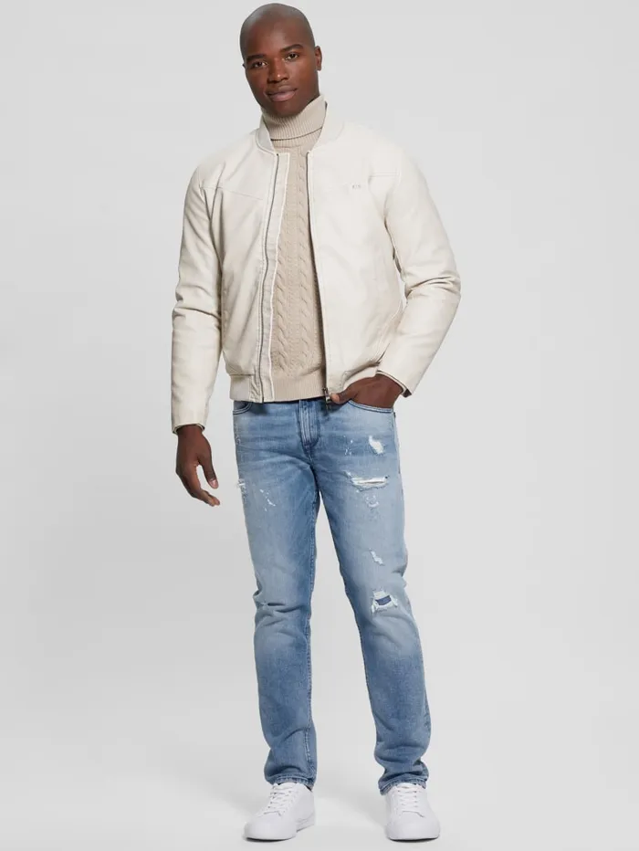 GUESS Jackets and Coats FauxLeather Aviator Jacket White 8211 Men