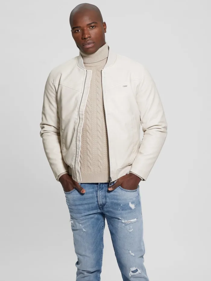 GUESS Jackets and Coats FauxLeather Aviator Jacket White 8211 Men