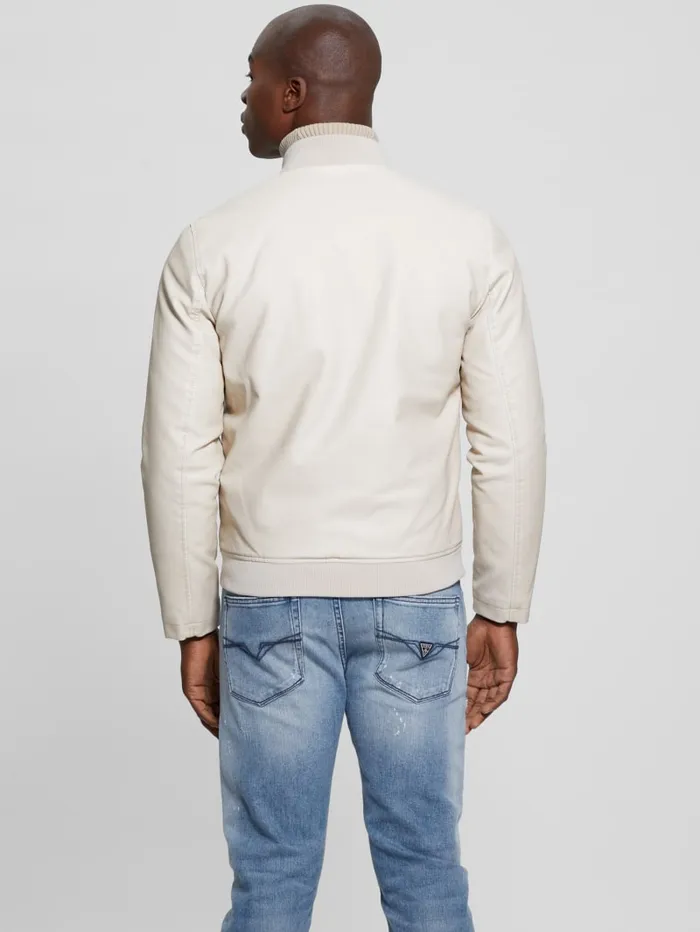 GUESS Jackets and Coats FauxLeather Aviator Jacket White 8211 Men