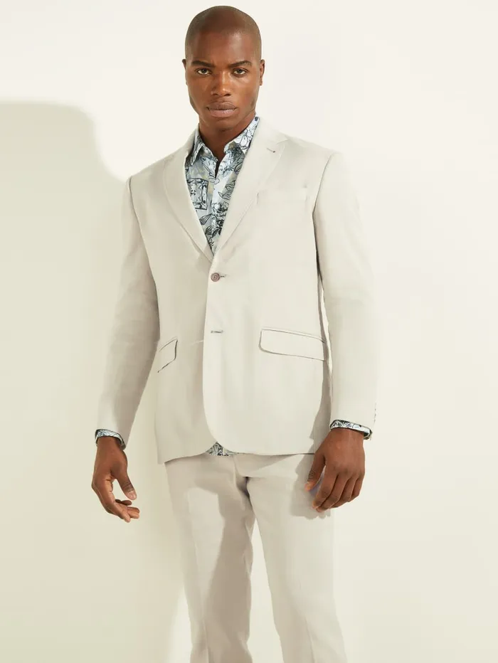 GUESS Jackets and Coats LinenBlend Single Breasted Blazer Beige 8211 Men