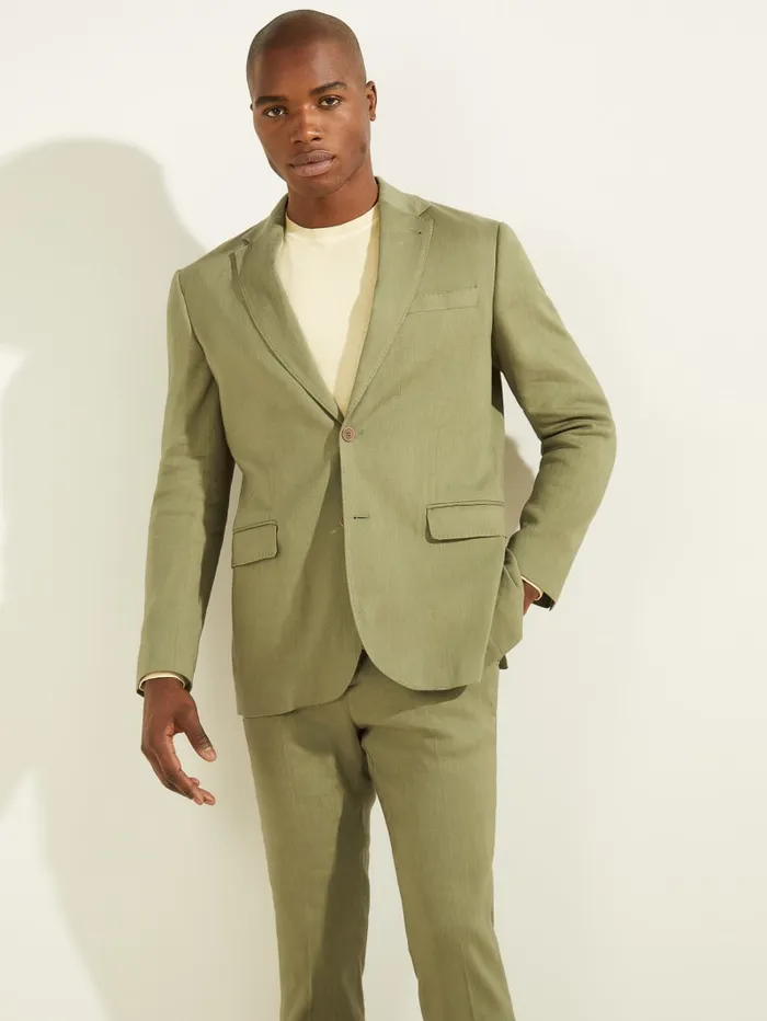 GUESS Jackets and Coats LinenBlend Single Breasted Blazer Beige 8211 Men