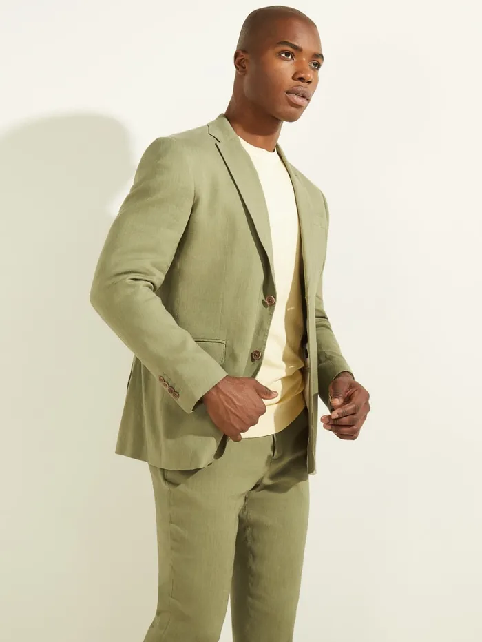 GUESS Jackets and Coats LinenBlend Single Breasted Blazer Beige 8211 Men