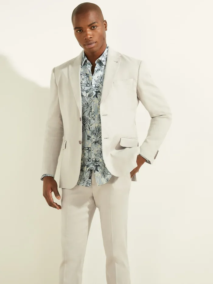 GUESS Jackets and Coats LinenBlend Single Breasted Blazer Beige 8211 Men