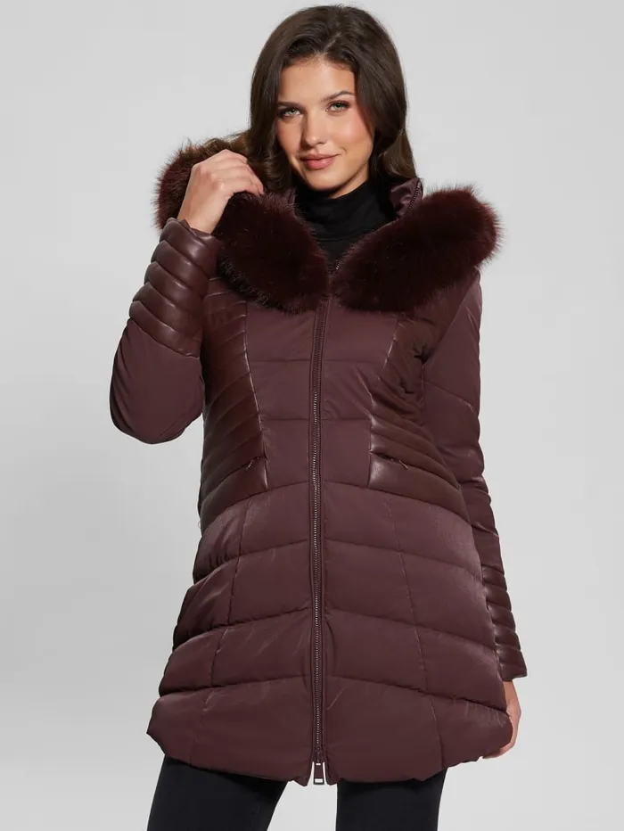 GUESS Jackets and Coats Oxana Hooded Puffer Coat Red 8211 Women