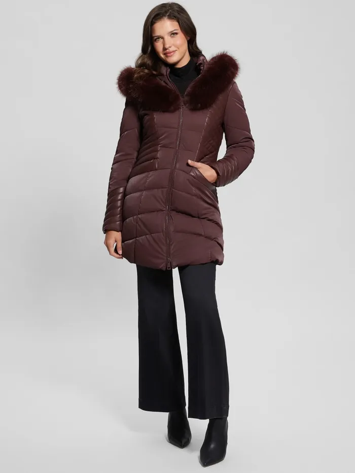 GUESS Jackets and Coats Oxana Hooded Puffer Coat Red 8211 Women