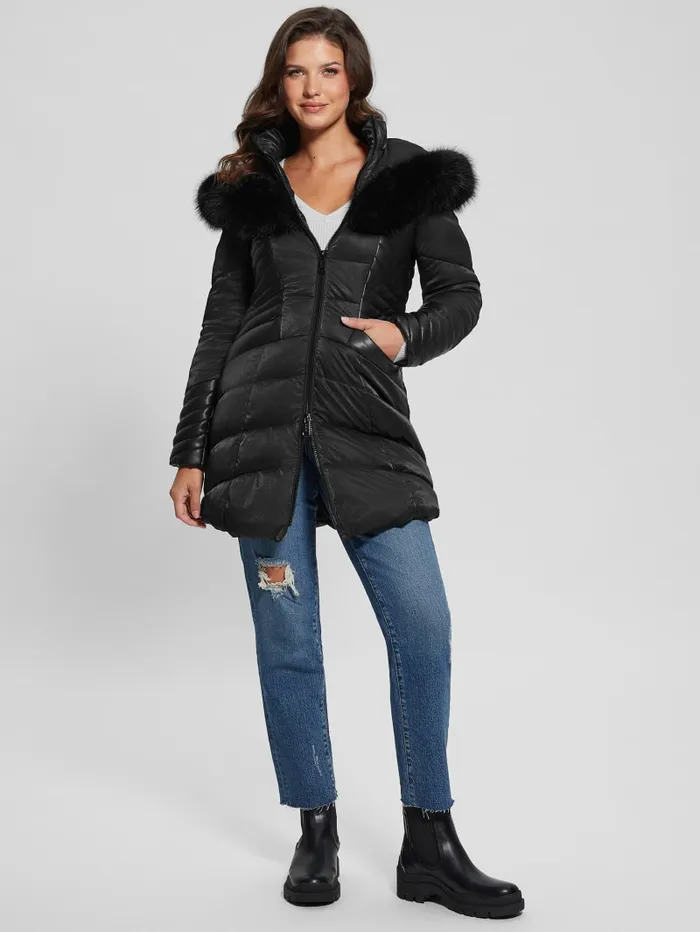 GUESS Jackets and Coats Oxana Hooded Puffer Coat Red 8211 Women