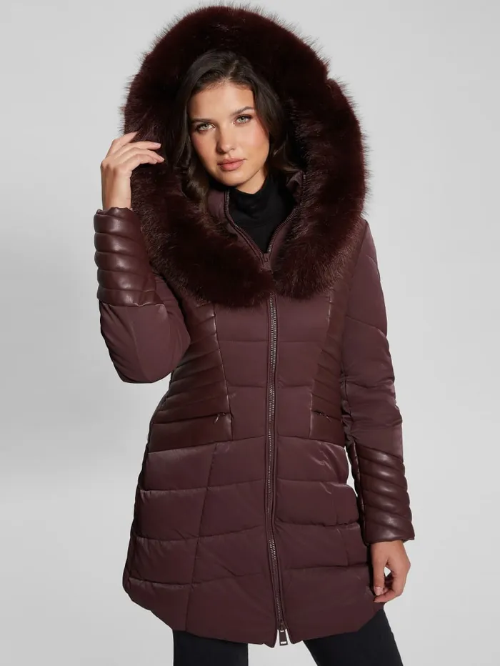 GUESS Jackets and Coats Oxana Hooded Puffer Coat Red 8211 Women