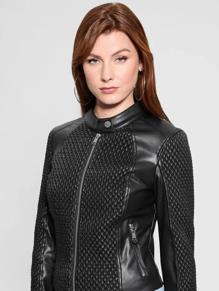 GUESS Jackets and Coats Rivers FauxLeather Moto Jacket Black 8211 Women