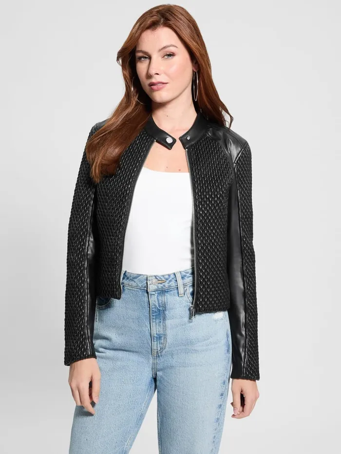 GUESS Jackets and Coats Rivers FauxLeather Moto Jacket Black 8211 Women