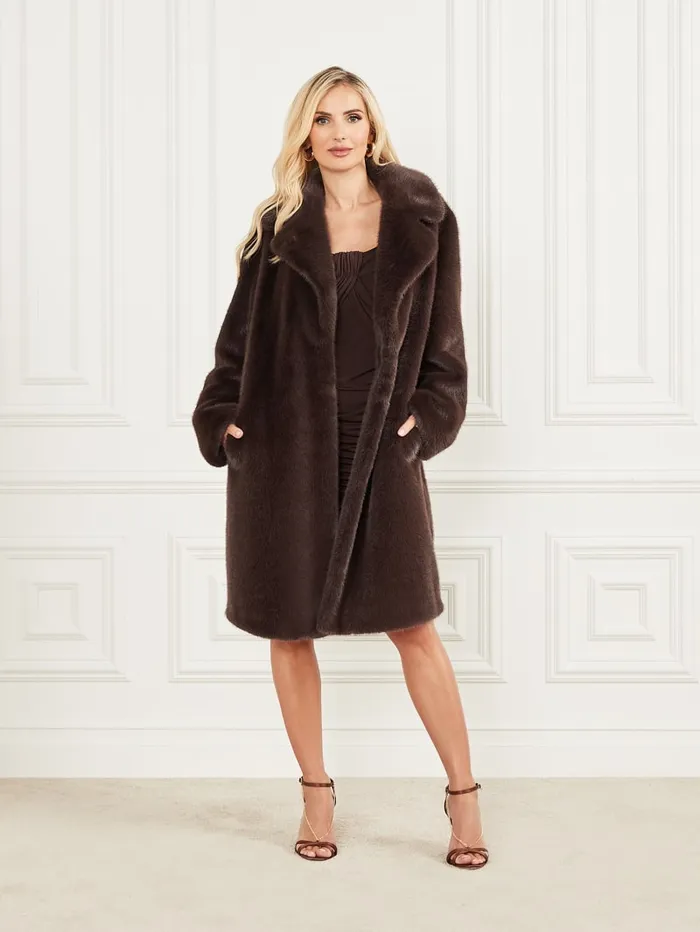 GUESS Jackets Bianca FauxFur Coat Brown 8211 Women