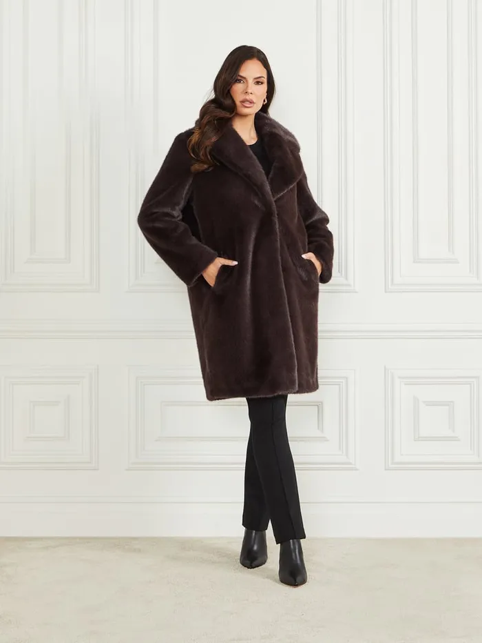 GUESS Jackets Bianca FauxFur Coat Brown 8211 Women