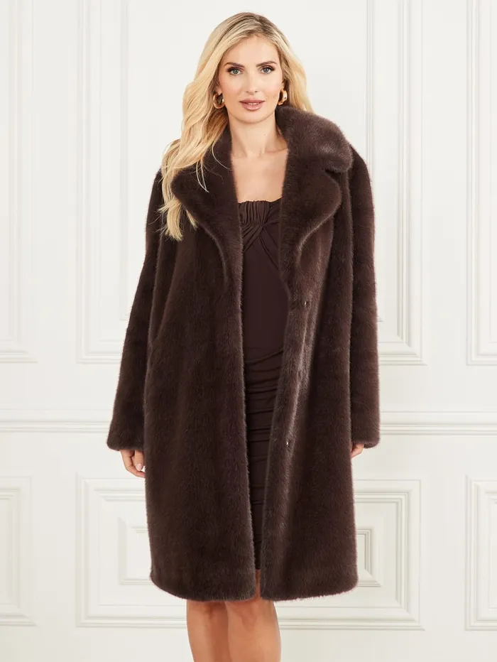 GUESS Jackets Bianca FauxFur Coat Brown 8211 Women