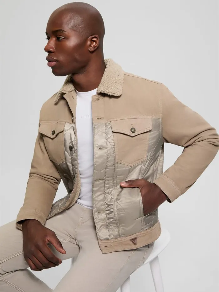 GUESS Jeans and Denim Dean Denim Sherpa Jacket Beige 8211 Men