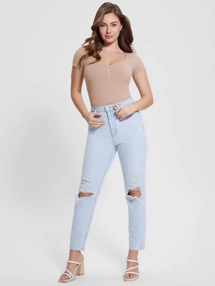 GUESS Jeans and Denim Eco Destroyed Mom Jeans Blue 8211 Women