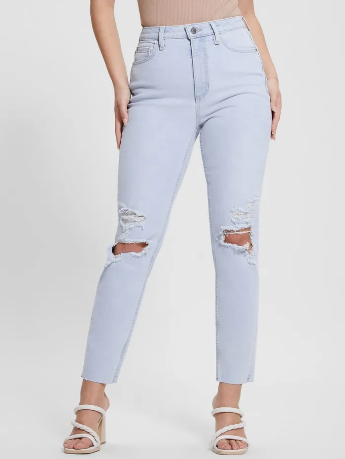 GUESS Jeans and Denim Eco Destroyed Mom Jeans Blue 8211 Women