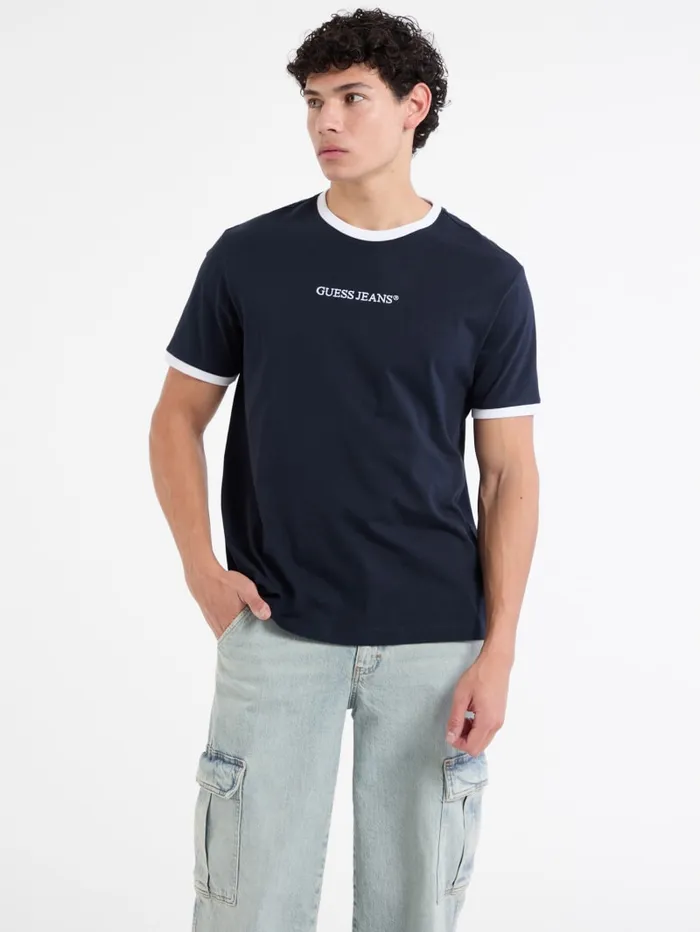GUESS Men Eco Crewneck Logo Tee Blue 8211 Men