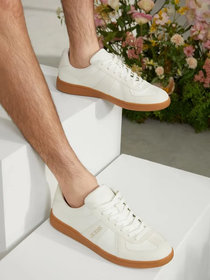 GUESS Sale Bishan FauxLeather Sneakers Gray 8211 Women