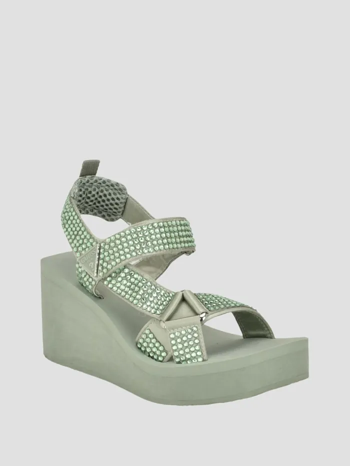 GUESS Sale Dawsin Rhinestone Wedges Green 8211 Women