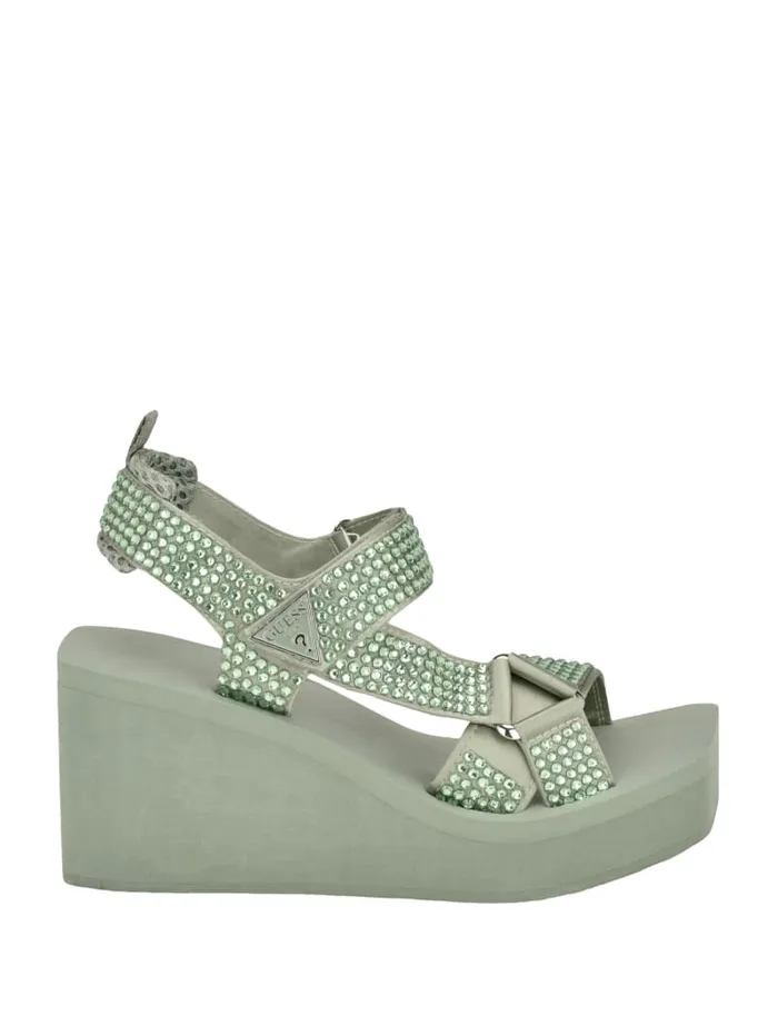 GUESS Sale Dawsin Rhinestone Wedges Green 8211 Women