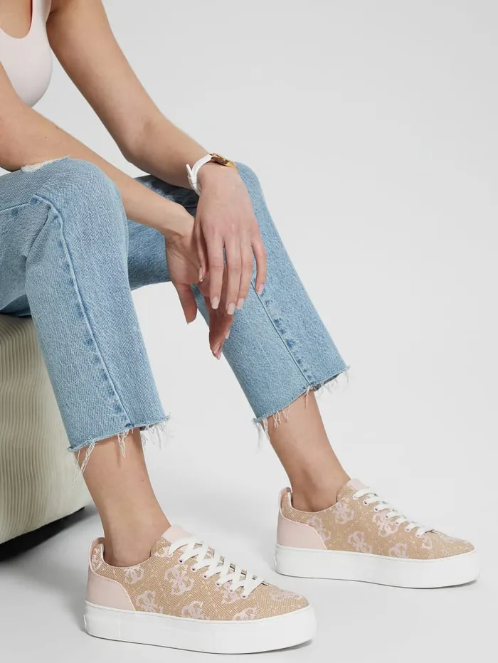 GUESS Sale Giaa Logo Print LowTop Sneakers Pink 8211 Women