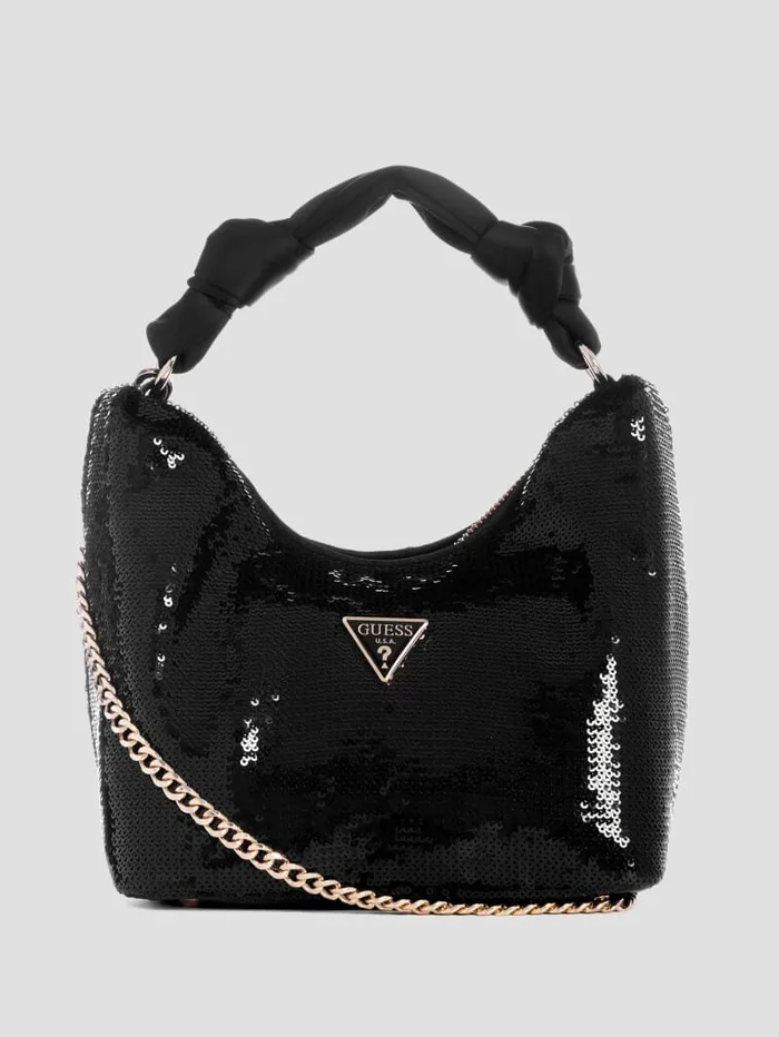 GUESS Sale Velina Sequin Hobo Bag Black 8211 Women
