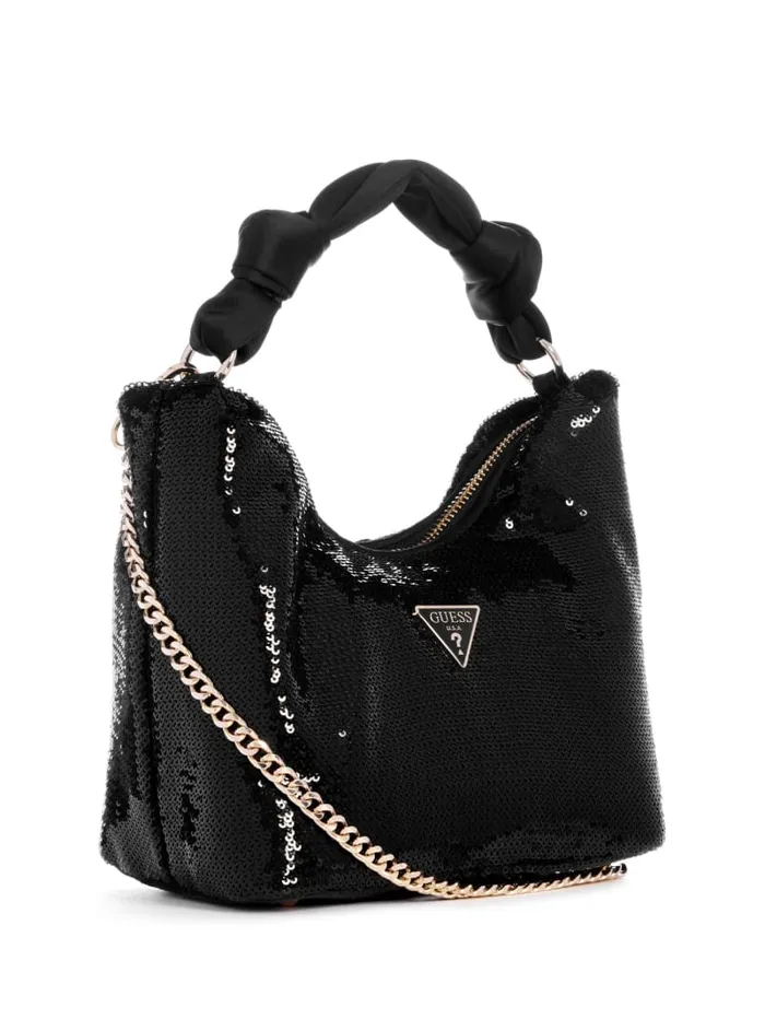 GUESS Sale Velina Sequin Hobo Bag Black 8211 Women