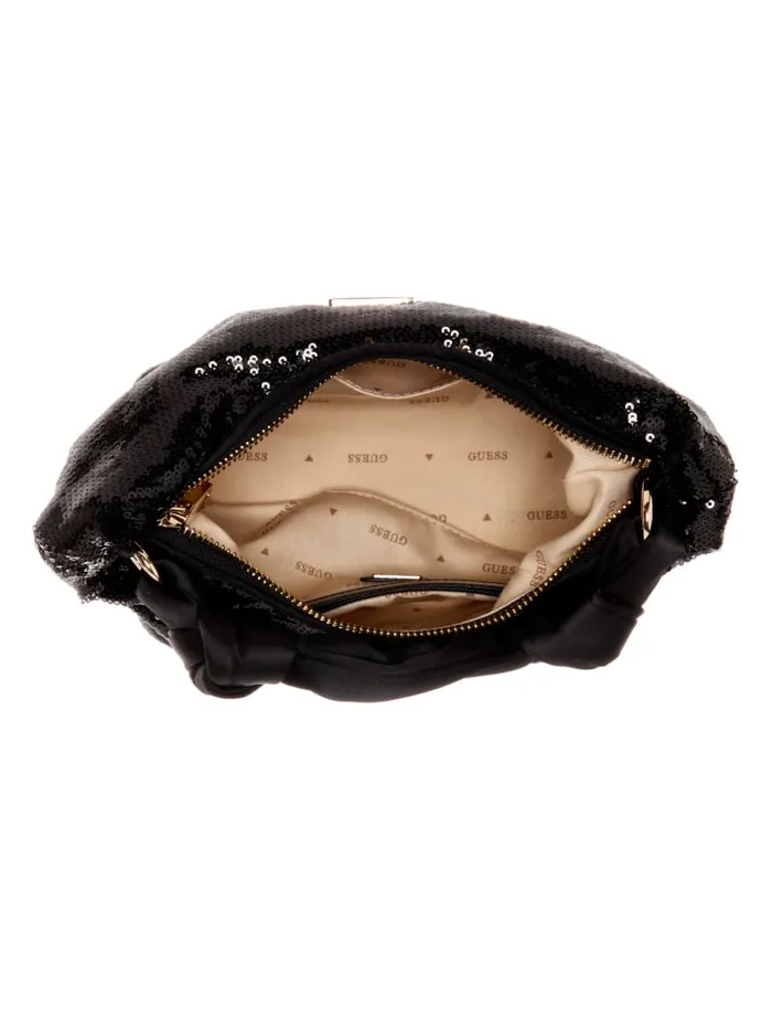 GUESS Sale Velina Sequin Hobo Bag Black 8211 Women