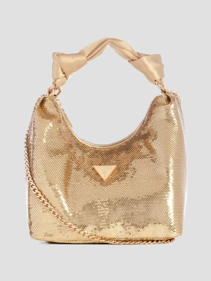 GUESS Sale Velina Sequin Hobo Bag Black 8211 Women
