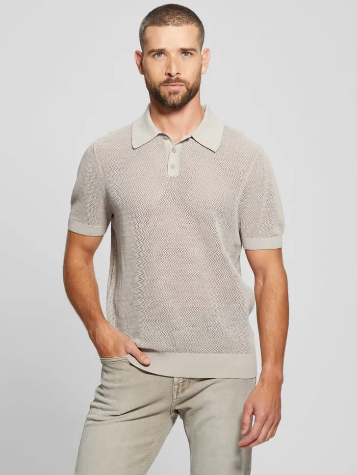 GUESS Shirts Eric Herringbone Polo Grey 8211 Men