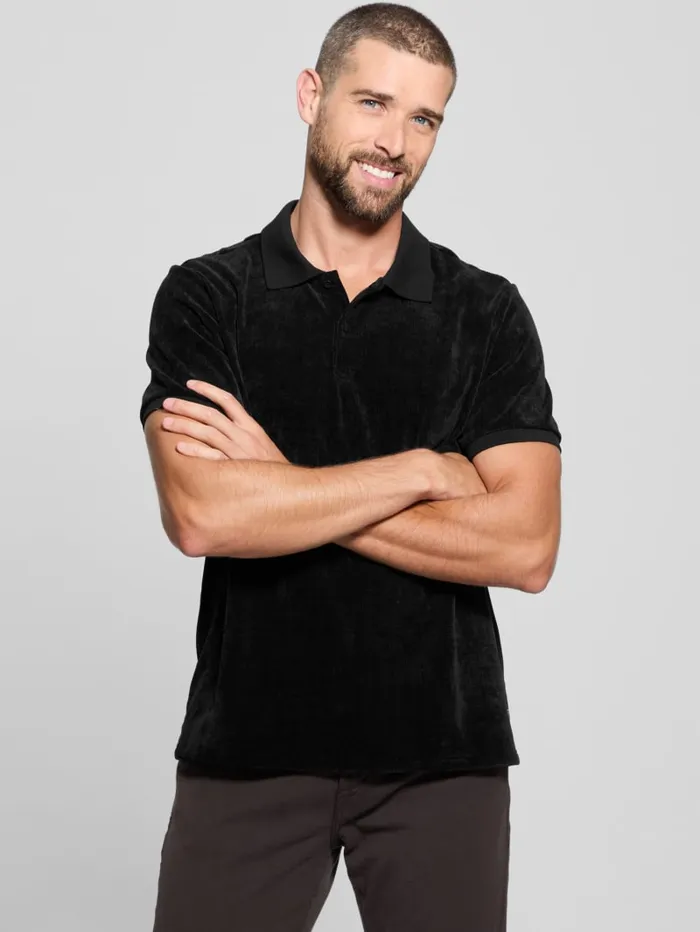 GUESS Shirts Parker Velour Polo Black 8211 Men