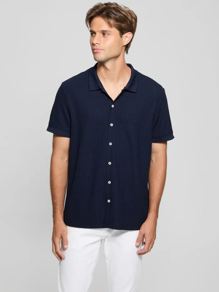 GUESS Shirts Pointelle Knit Shirt Blue 8211 Men