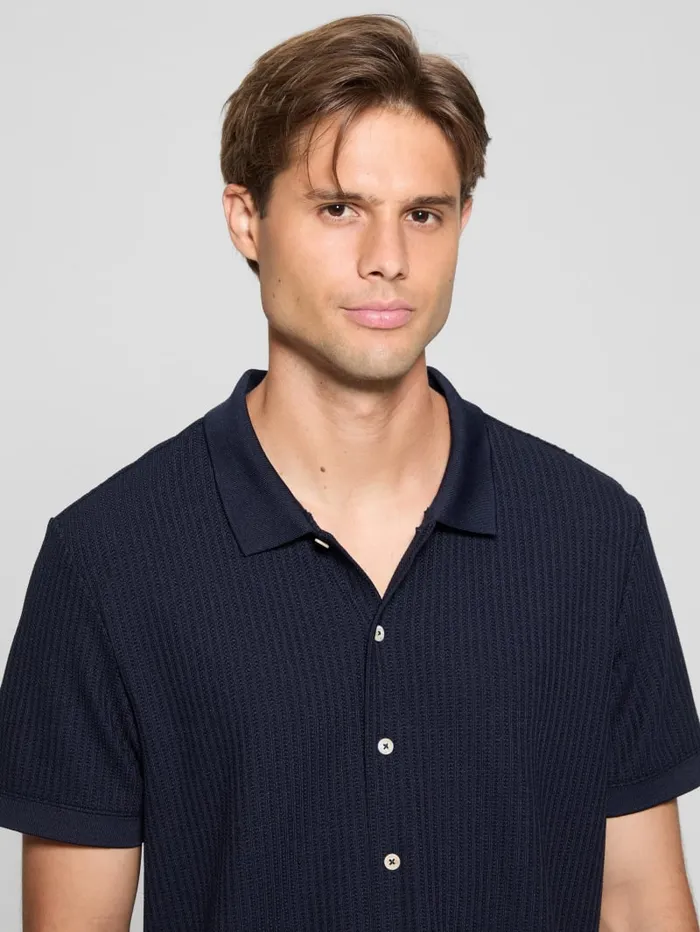 GUESS Shirts Pointelle Knit Shirt Blue 8211 Men