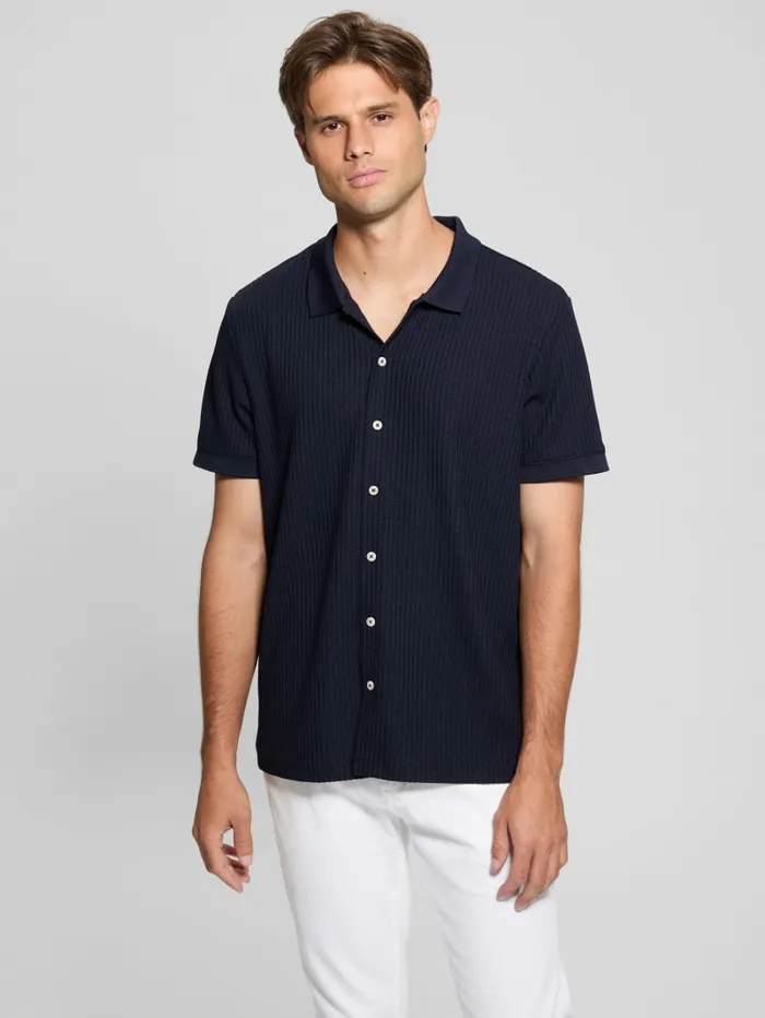 GUESS Shirts Pointelle Knit Shirt Blue 8211 Men
