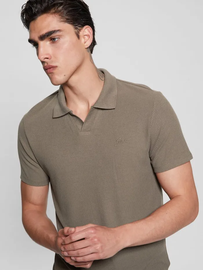 GUESS Shirts Ryker Rib Knit Polo Brown 8211 Men
