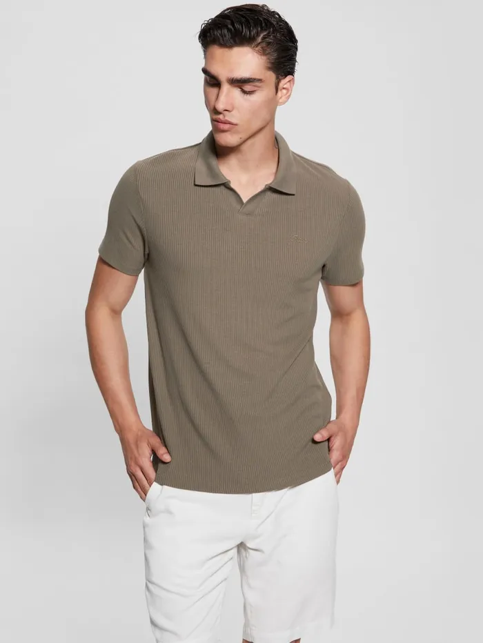 GUESS Shirts Ryker Rib Knit Polo Brown 8211 Men