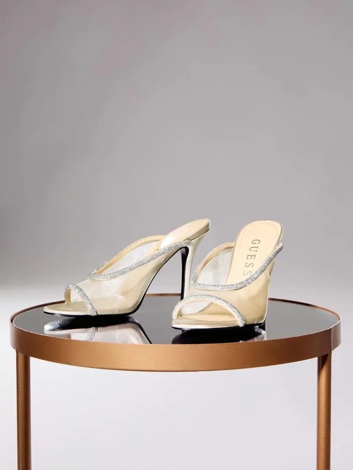 GUESS Shoes Mansa Rhinestone Mesh Heels Beige 8211 Women