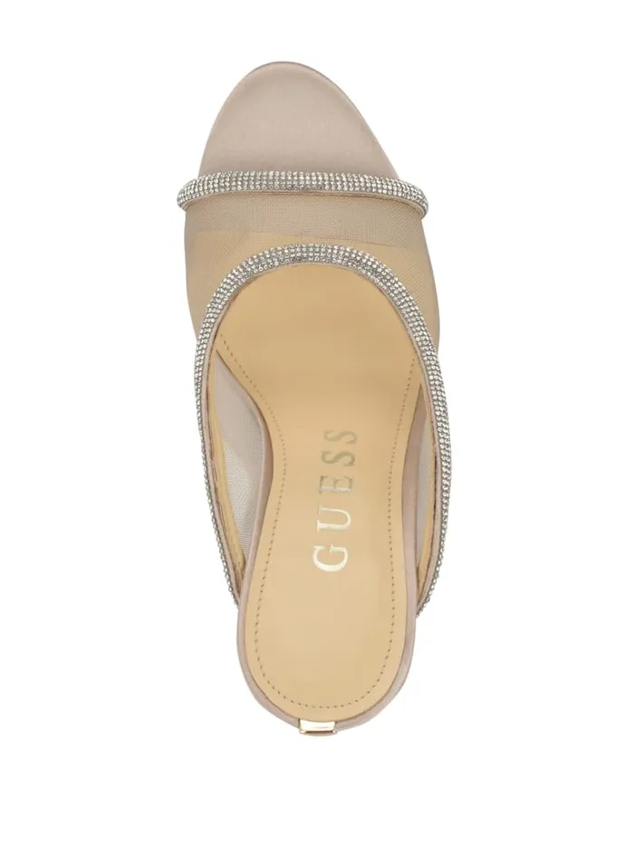 GUESS Shoes Mansa Rhinestone Mesh Heels Beige 8211 Women