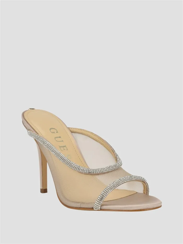 GUESS Shoes Mansa Rhinestone Mesh Heels Beige 8211 Women