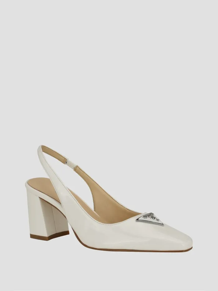 GUESS Shoes Valinda Metallic Slingback Block Heels White 8211 Women