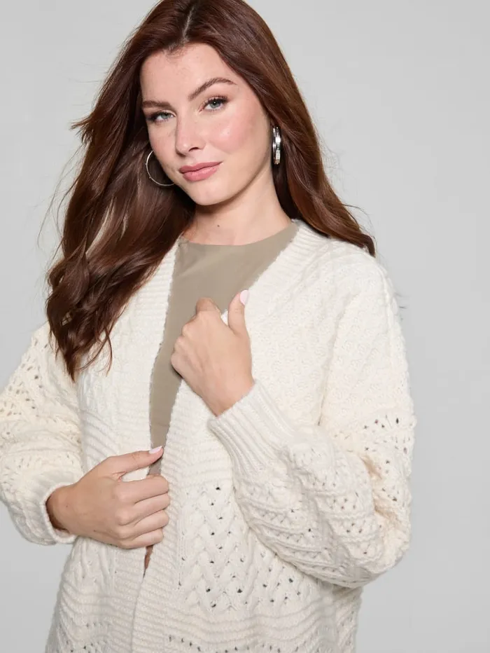 GUESS Sweaters and Knits Eco Valeria Mixed Stitch Cardigan Beige 8211 Women