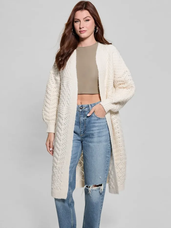 GUESS Sweaters and Knits Eco Valeria Mixed Stitch Cardigan Beige 8211 Women