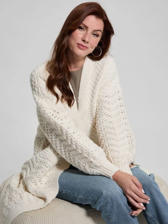 GUESS Sweaters and Knits Eco Valeria Mixed Stitch Cardigan Beige 8211 Women