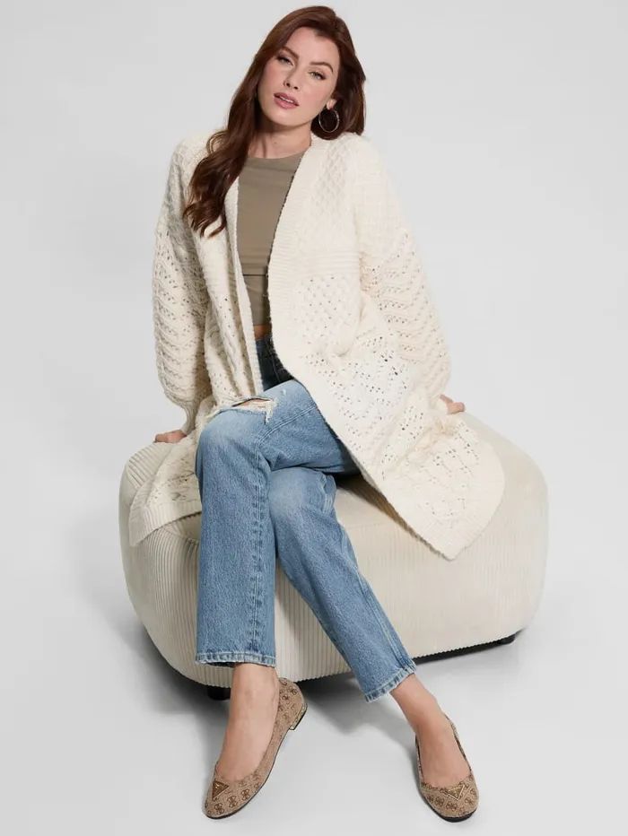 GUESS Sweaters and Knits Eco Valeria Mixed Stitch Cardigan Beige 8211 Women