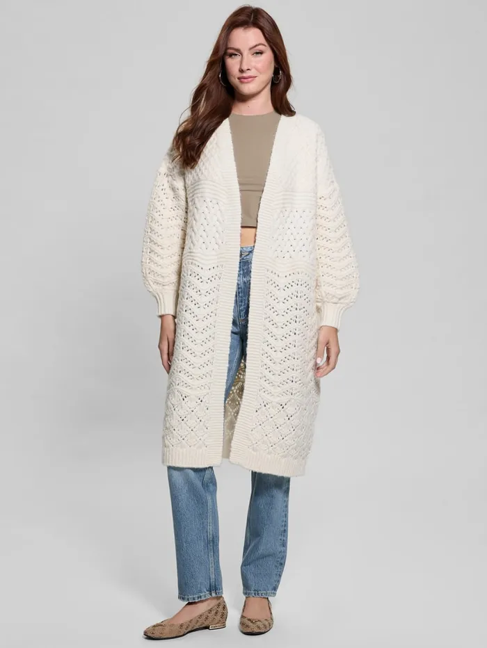 GUESS Sweaters and Knits Eco Valeria Mixed Stitch Cardigan Beige 8211 Women