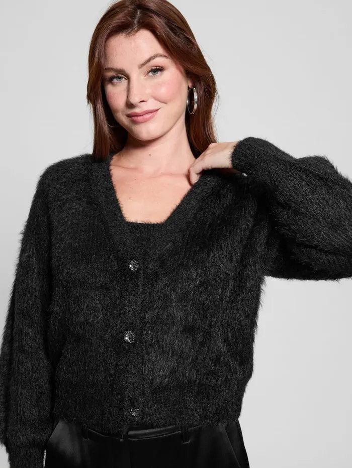 GUESS Sweaters and Knits Keyla Fuzzy Cardigan Black 8211 Women
